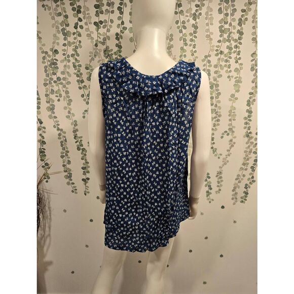 Velvet by Graham & Spencer Blue Spruce Floral Sleeveless Ruffle Neck Top Size L - Picture 7 of 10